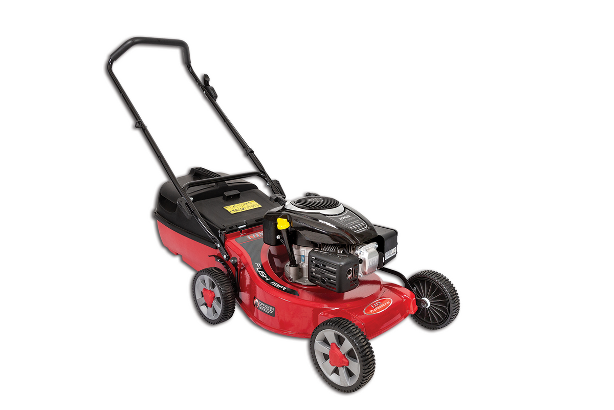 Professional Push 19A 45 litre, tough plastic catcher. Kohler XTX775 173cc fourr stroke engine. Large 230mm ball bearing wheels. COX engineered swing back blades. Cutting height range 20-90mm.