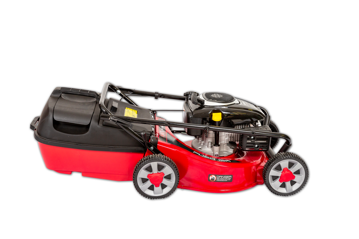 Professional Push 19A 45 litre, tough plastic catcher. Kohler XTX775 173cc fourr stroke engine. Large 230mm ball bearing wheels. COX engineered swing back blades. Cutting height range 20-90mm.